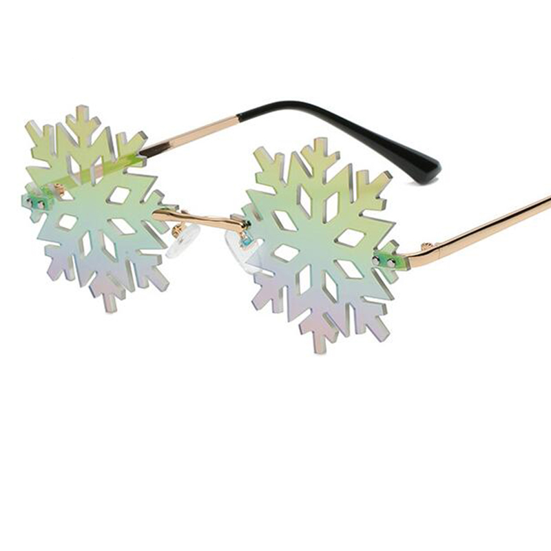 Fashion Christmas Snowflake Sunglasses Women Men Framless Green Mirror Shades Clear Lens Festival Glasses Gafas UV400
