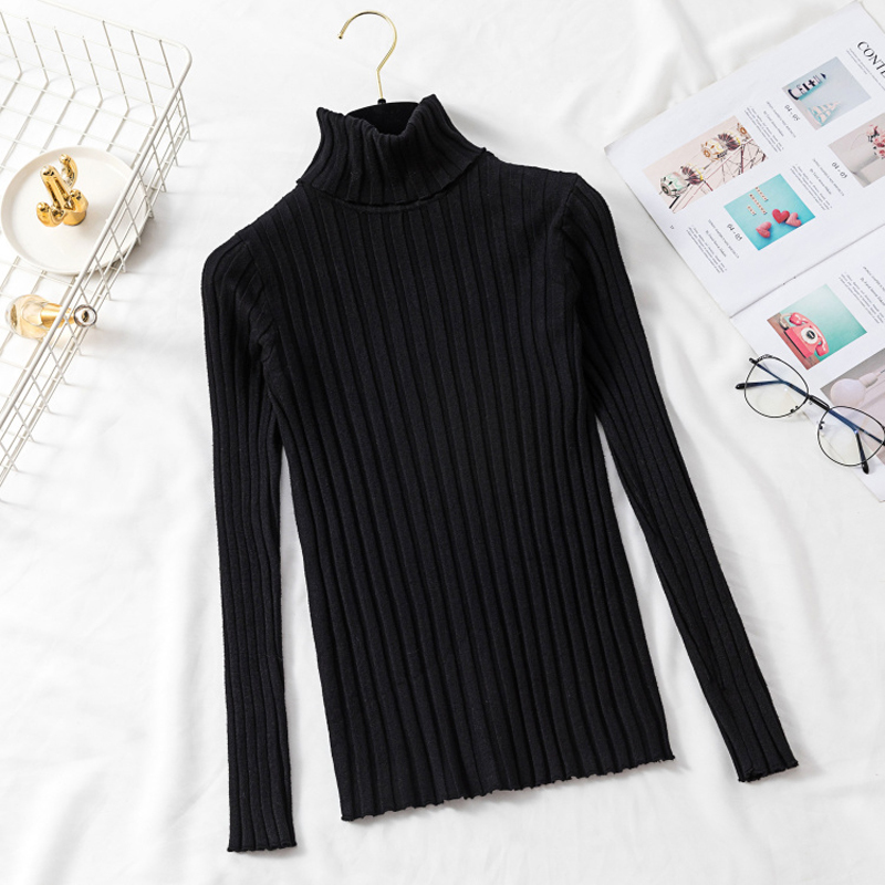 Lucyever Turtleneck Women Pullover Sweater Slim Elastic Autumn Knitted Jumper Fashion Long Sleeve Korean Ladies Top New 201222