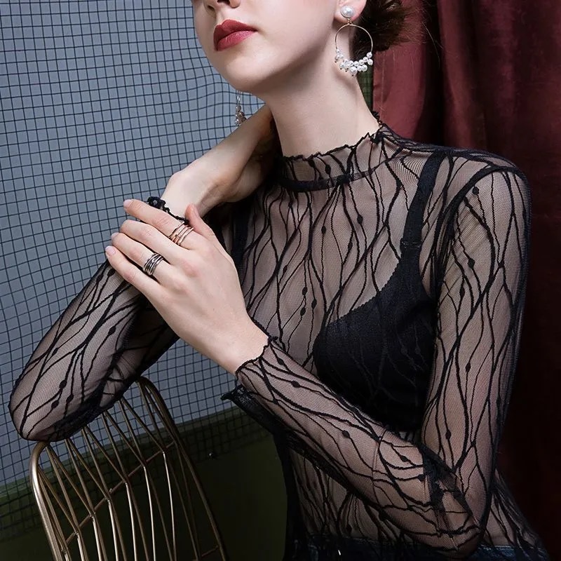2021 New Transparent Sexy Women Knit Winter Blouse Turtleneck High Fashion Bottom Shirts Long Sleeves Lace Tops Streetwear Ladies HMNT, White
2021 New Transparent Sexy Women Knit Winter Blouse Turtleneck High Fashion Bottom Shirts Long Sleeves Lace Tops Streetwear Ladies HMNT, White