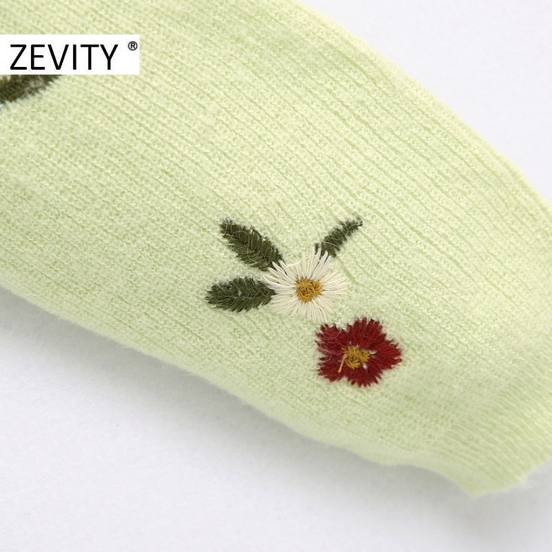 Zevity women fashion turtleneck collar flower embroidery knitting sweater ladies long sleeve casual slim sweaters chic tops S401 201111wtt