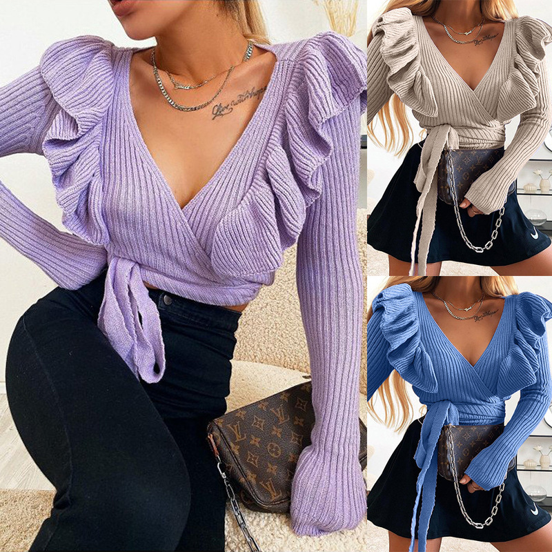 Women's Pullover Sweater Cropped Sweater Ruffle Knitted Solid Color Stylish Basic Casual Long Sleeve Sweater Cardigans V Neck Fall Wint, White;black
Women's Pullover Sweater Cropped Sweater Ruffle Knitted Solid Color Stylish Basic Casual Long Sleeve Sweater Cardigans V Neck Fall Wint, White;black