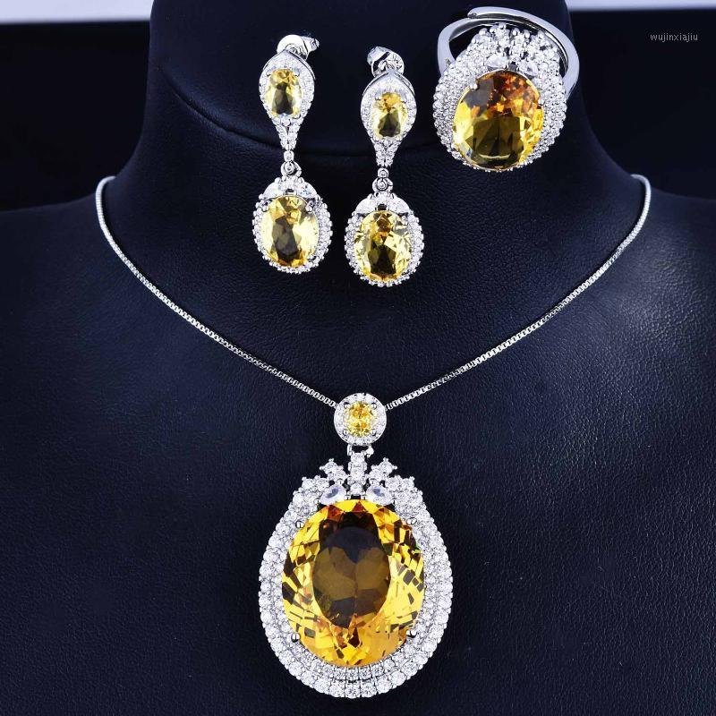 Earrings & Necklace Classical Big Carat Yellow Crystal Citrine Gemstone Diamond Rings Pendant Necklaces For Women White Gold Filled Jewelry, As pic
Earrings & Necklace Classical Big Carat Yellow Crystal Citrine Gemstone Diamond Rings Pendant Necklaces For Women White Gold Filled Jewelry, As pic