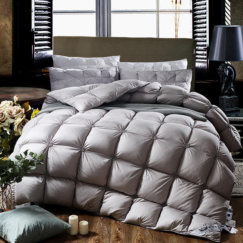 100%Goose Down White Grey Comforter Bedding set King Queen Full size Bed Quilt set Bedspread Duvet Throw Blanket edredon colcha LJ201016