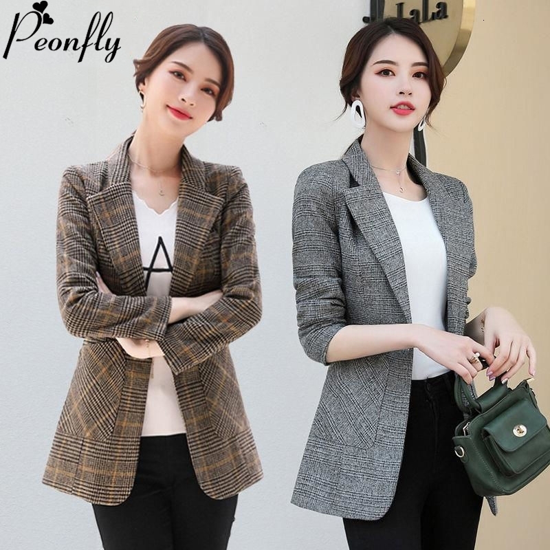 PEONFLY Vintage Office Lady Notched Collar Plaid Women Blazer Single Button Autumn Jacket Casual Pockets Female Suits Coat 201105, Coffee
PEONFLY Vintage Office Lady Notched Collar Plaid Women Blazer Single Button Autumn Jacket Casual Pockets Female Suits Coat 201105, Coffee