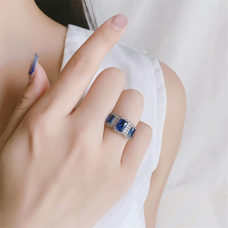 2024 Sterg Sier Blue Sapphire CZ Dia Tanzanite Ring
