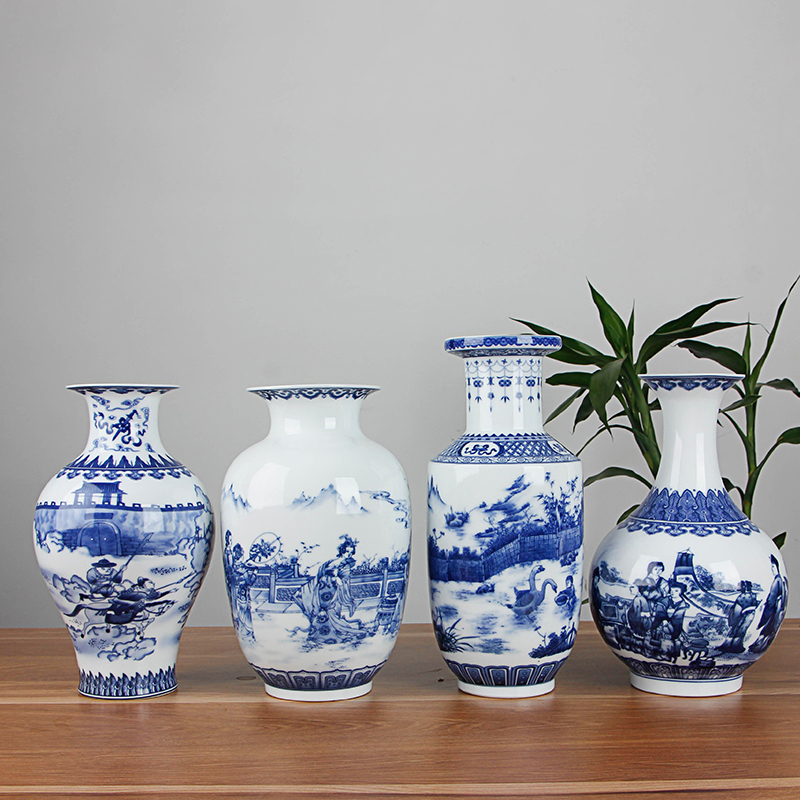 Classic Chinese Blue and White Ceramic Vase Antique Tabletop Porcelain Flower Vase For Hotel Dining Room Decoration LJ201210