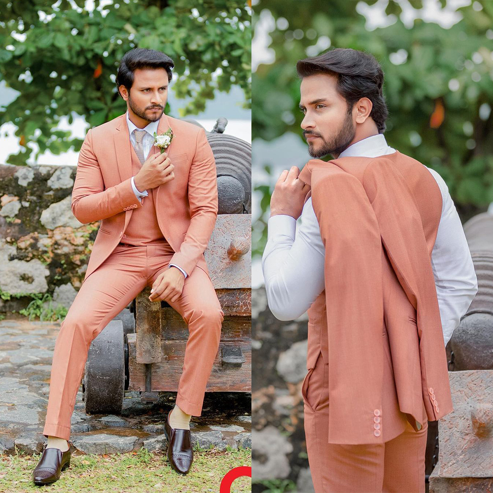 Handsome Wedding Suits Three-Pieces Jacket Vest And Pants Tuxedo Shawl Lapel Slim Formal Party Dance Suit Custom