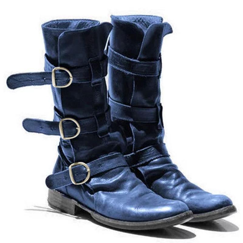 Punk Style Women's Cowboy Boots Winter Mid-Calf Western High Boot Female Low Heel Casual Shoes Buckle Strap Retro Leather Botas, Blue
Punk Style Women's Cowboy Boots Winter Mid-Calf Western High Boot Female Low Heel Casual Shoes Buckle Strap Retro Leather Botas, Blue