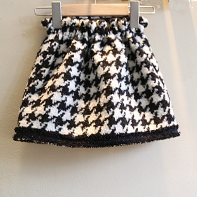 Girls Sets Autumn Retro Plaid Tweed Suits Short Sleeve Short Design Coat Midi Skirt Suit Sweet Outfit 2pcs Children ClothesX1019
