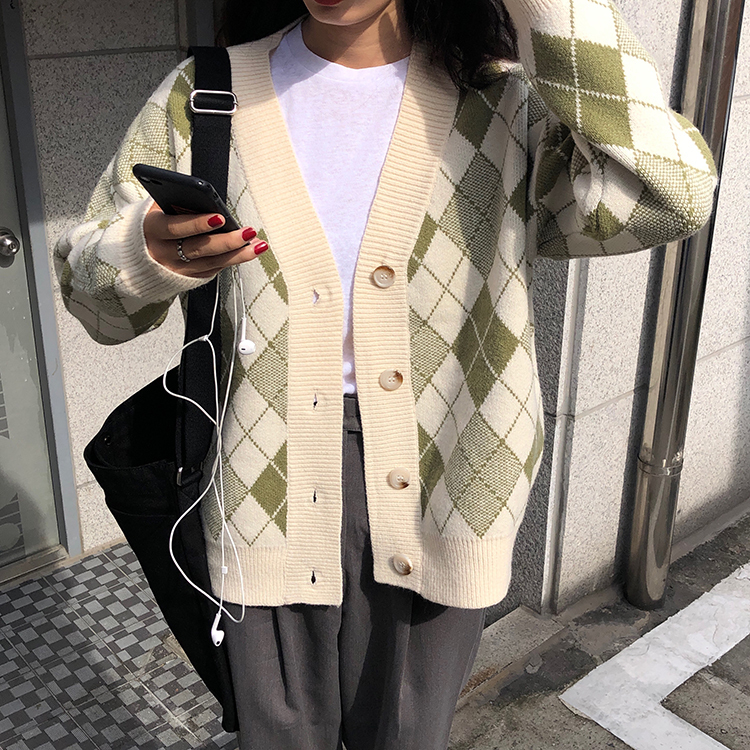 2 colors autumn korean style color patchwork rabbit fur soft V neck plaid knittd cardigans womens sweaters womens (F1413) 201030wtt