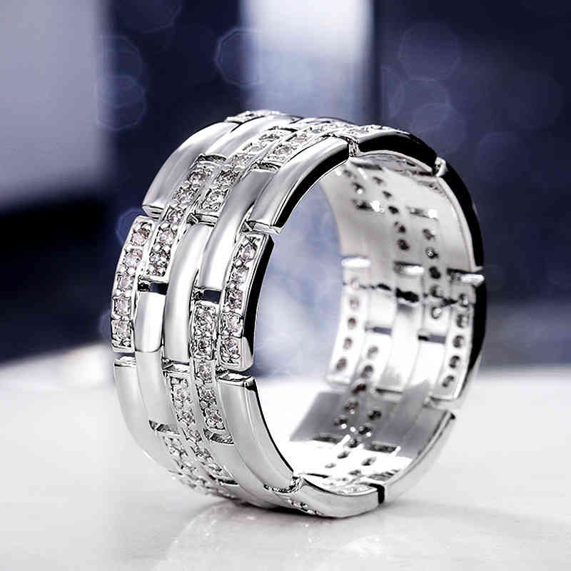 Vagzeb Fashion 925 Sterling Silver Couple Rings Inlaid Shiny Cz Stones Marriage Ring High Quality Male Female Jewelry Drop Ship