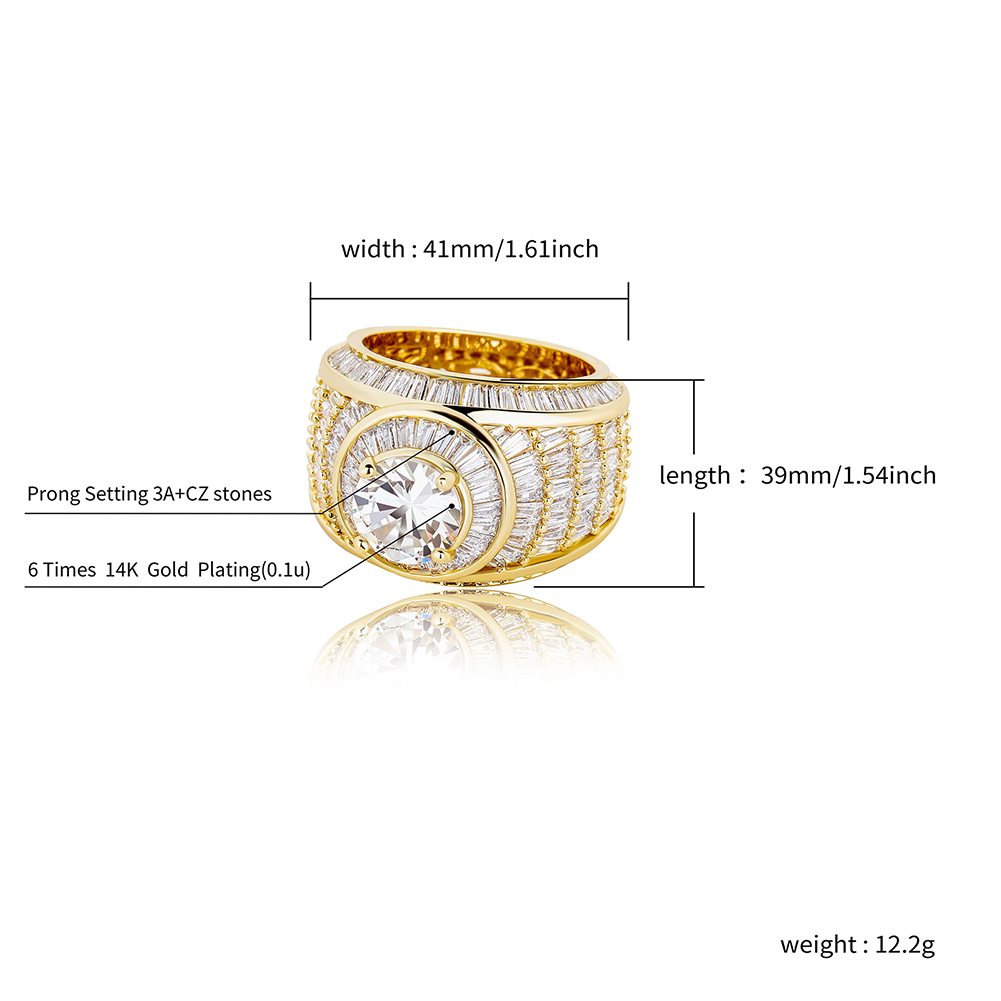 Hip Hop Baguette Cluster Uced Out CZ Cubic Zirconia Fing Rings High Quality White Gold Bling Bling Ring Fashion Bague Jewelry Gift fort Men