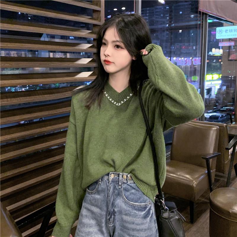 Women Autumn V Neck Long Sleeve Sweater Tops Loose Knit Pullover Tops Casual Women Winter Patchwork Pullover Sweater New, Green
Women Autumn V Neck Long Sleeve Sweater Tops Loose Knit Pullover Tops Casual Women Winter Patchwork Pullover Sweater New, Green