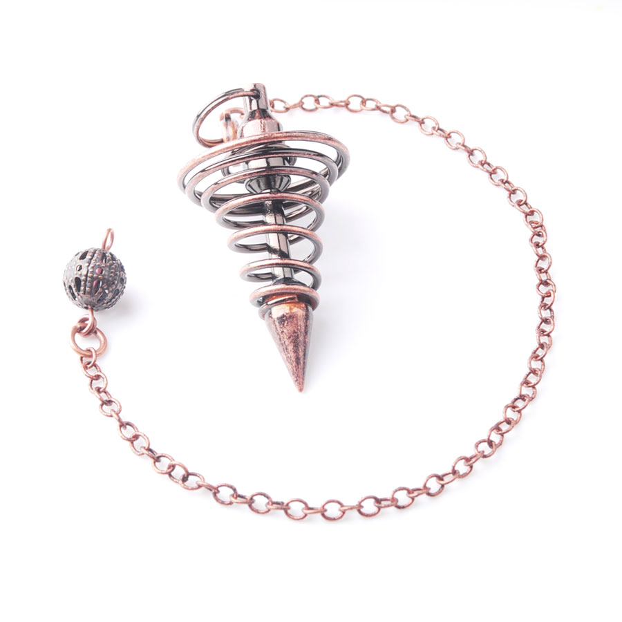 WOJIAER Metal Pendulum Pendulo Radiestesia Pendulums Pendant for Dowsing Spiral Cone Antique Pyramid Pendule Reiki Jewelry BO954