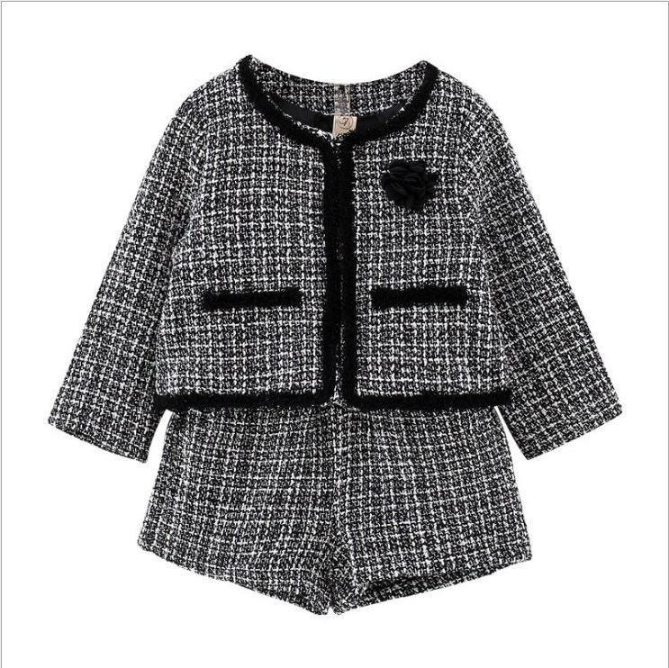 2019 Autumn New Arrival Girls Fashion 2 Pieces Suit Coat+short Girls Sets Girls ClothesX1019