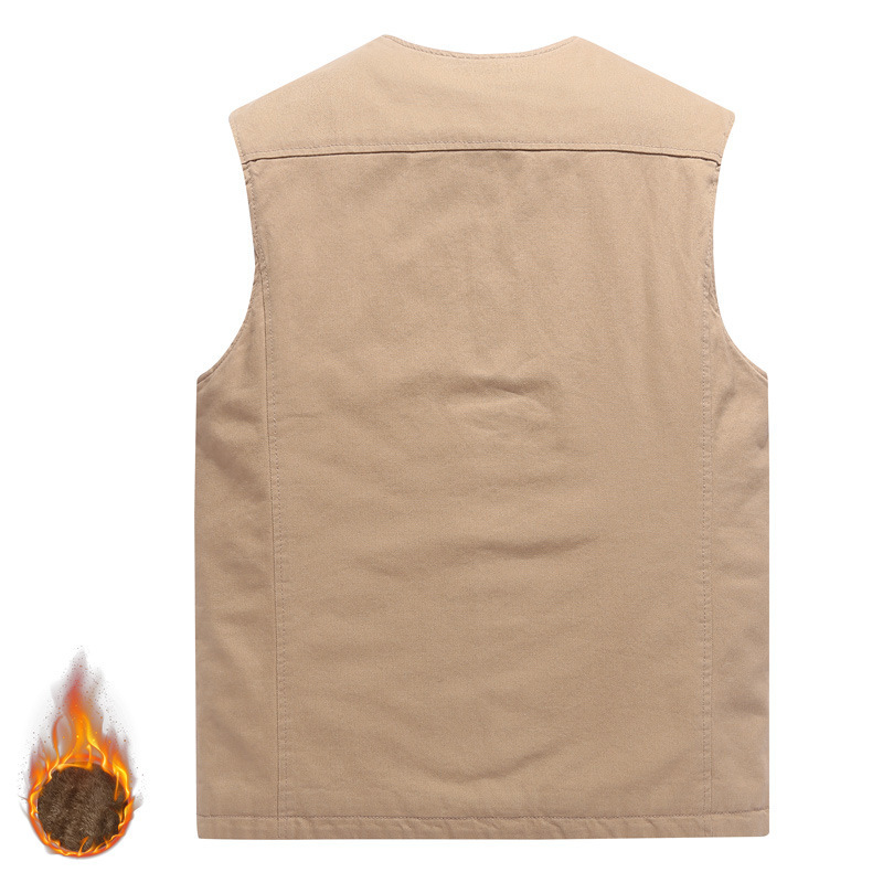 Thicken Fleece Windbreaker Winter Vest Mens Multi Pockets Spring Autumn Waistcoat Vneck Collar Khaki Sleeveless Jacket 8XL 201120