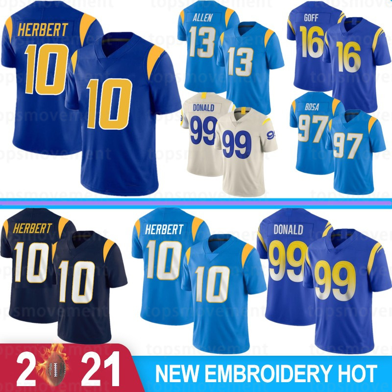 2021 New 10 Justin Herbert 13 Keenan Allen 99 Aaron Donald Men Football Jerseys 16 Jared Goff 97 Joey Bosa 33 Derwin Camisetas de fútbol, Shandian
2021 New 10 Justin Herbert 13 Keenan Allen 99 Aaron Donald Men Football Jerseys 16 Jared Goff 97 Joey Bosa 33 Derwin Camisetas de fútbol, Shandian
