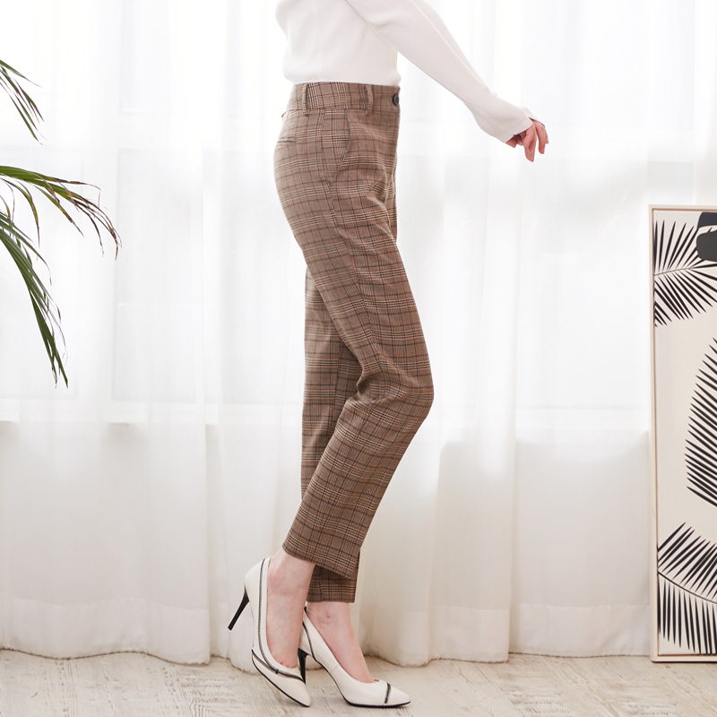 Bella Spring Autumn Plaid Pants Women Casual High Waist Long Harem Pants Female Zipper Office Lady Pants Bottoms LJ201130