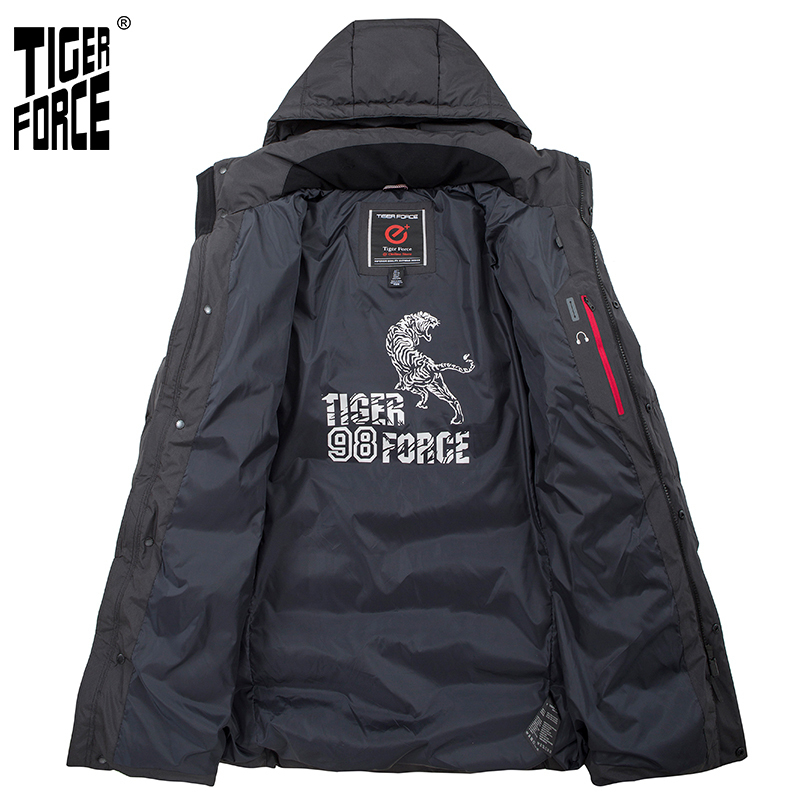 TIGER FORCE Winter Jacket For Men Hooded Warm Windproof Coat gray Casual High Quality Parka Long Men's jackets 70734 201217