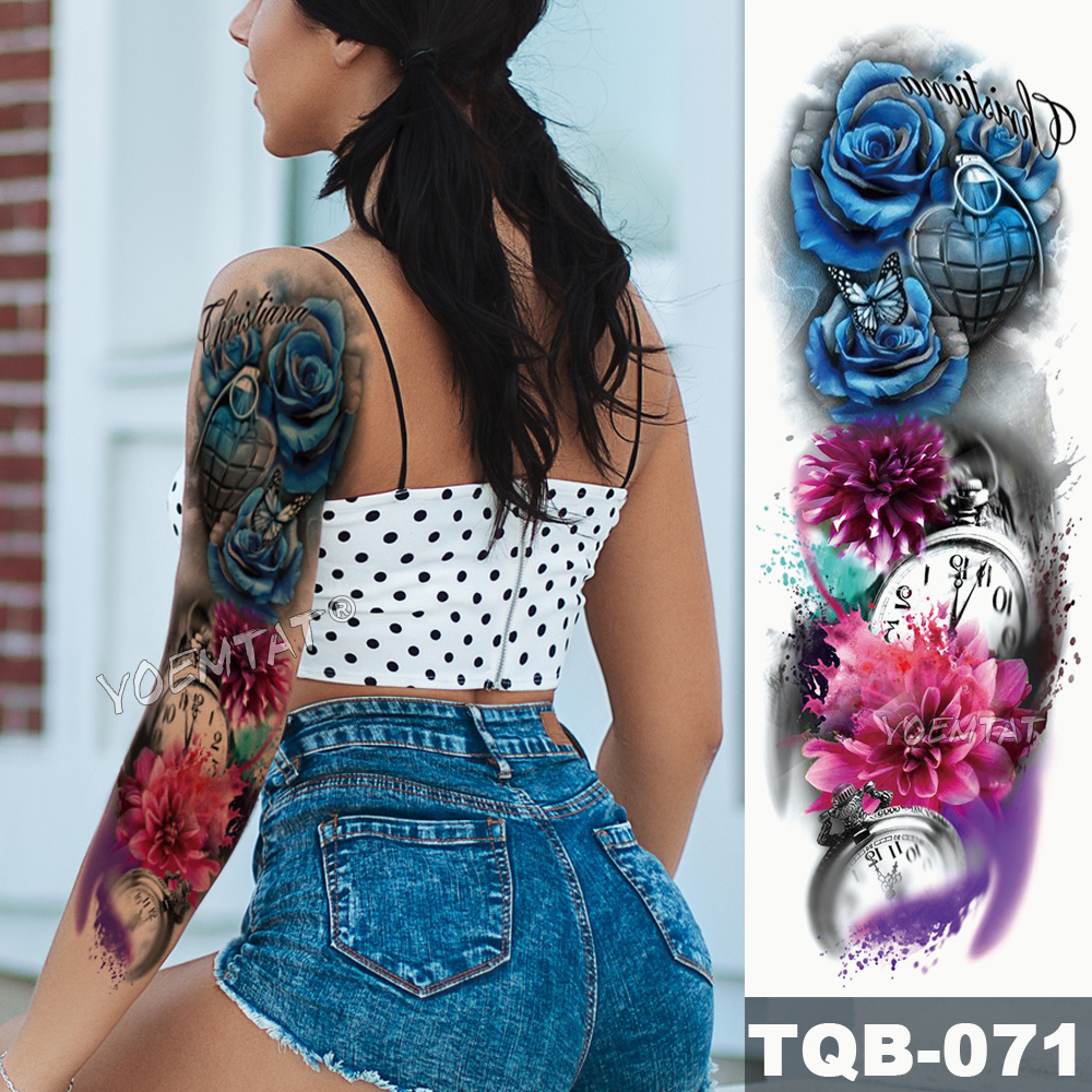 Large Arm Sleeve Tattoo Midnight Leopard Beauty Girl Waterproof Temporary Tattoo Sticker Moonlight Rose Full Skull Tatoo Women T200730