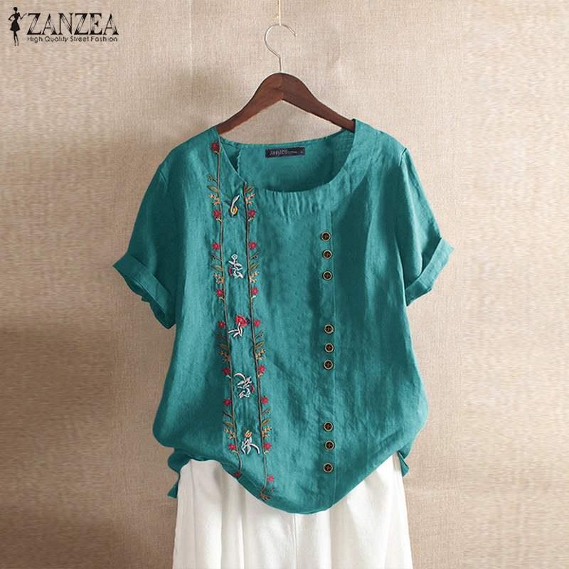 Women's Blouses & Shirts ZANZEA Women Cotton Linen Blouse Summer Short Sleeve Vintage Floral Embroidery Tunic Tops Casual Female Blusas Chem, Green
Women's Blouses & Shirts ZANZEA Women Cotton Linen Blouse Summer Short Sleeve Vintage Floral Embroidery Tunic Tops Casual Female Blusas Chem, Green