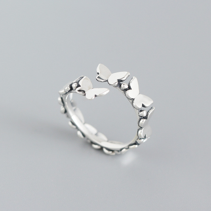 Authentic 925 Sterling Silver Butterfly Rings For Women Vintage Silver Open Size Adjustable Ring Christmas Party Gifts