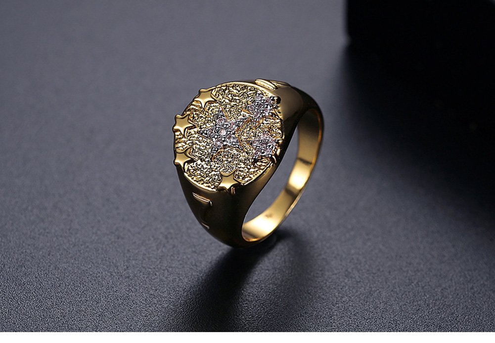 Men's Hip Hop Vintage Retro Rings 18k Real Gold Plated Cubic Zircon Diamond Finger Ring Jewelry Gift
