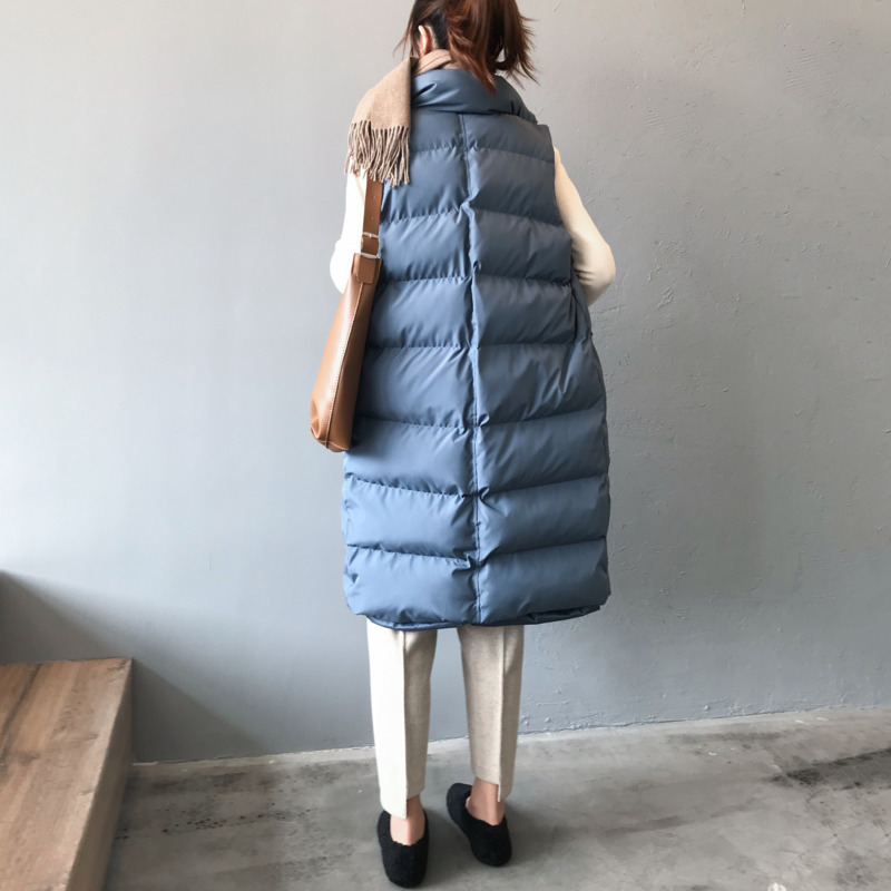 Vest Women Coat Winter Jacket Long Warm Vest Mandarin Collar Cotton Padded Vest Women Chaleco Mujer Gilet Femme 201102