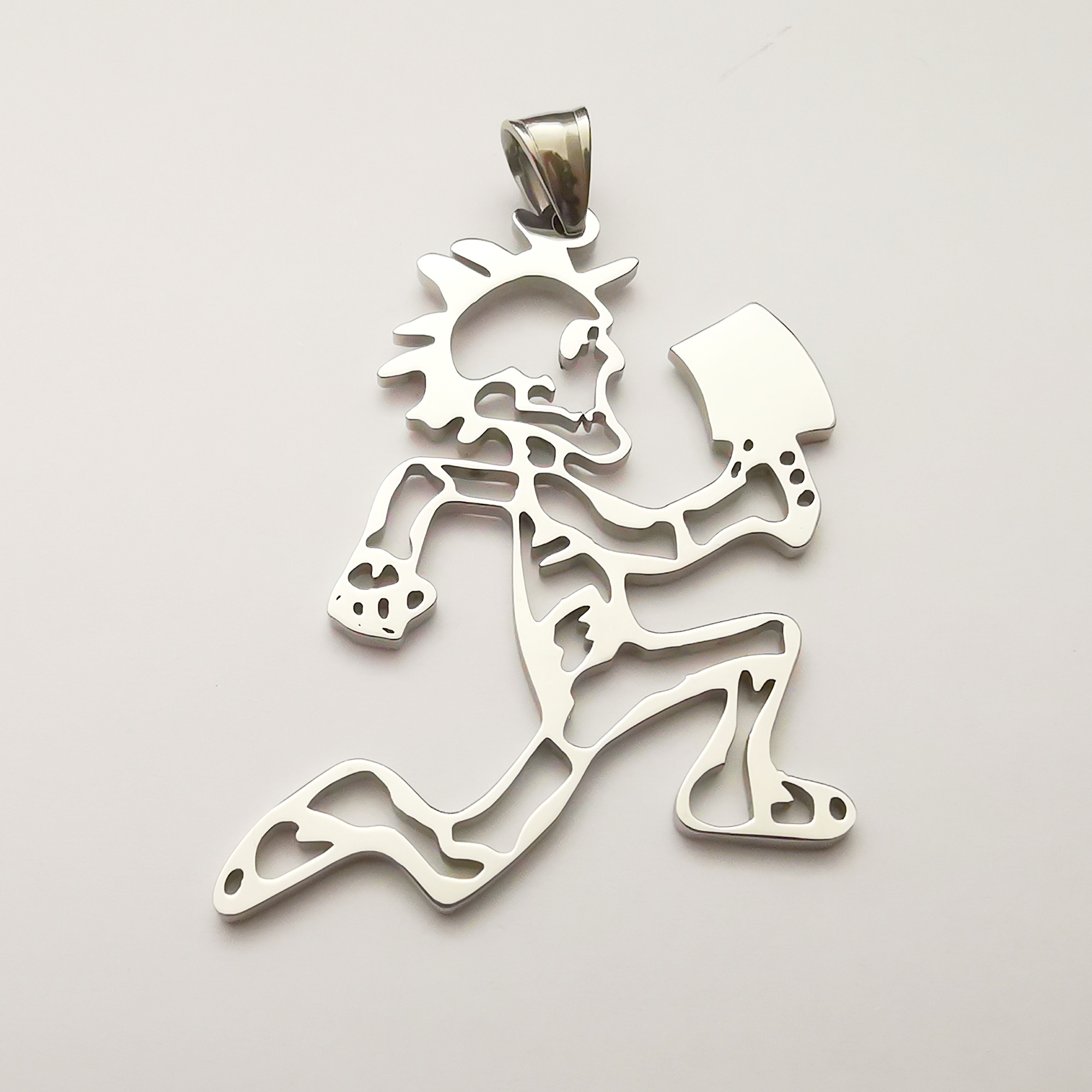 (silver ) large 2inch tall hollow out Hatchetman men "Joker Card" Stainless Steel ICP Charms pendant w/30'' ball chain necklace