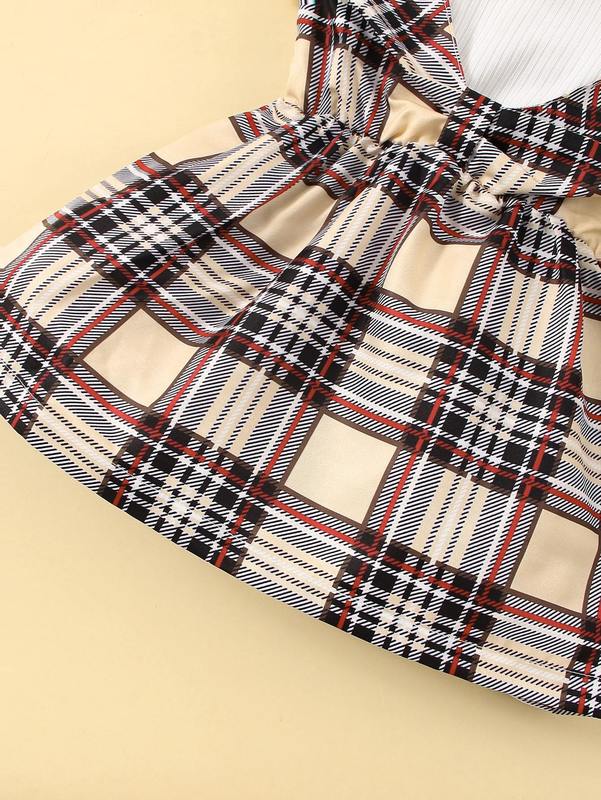 Baby Solid Tee & Plaid Print Cami Dress SHE