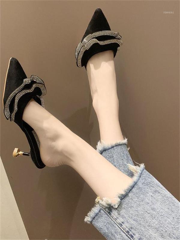 2020 new rhinestone pointed thin heel slippers female high heels ruffled baotou wear sandals and slippers1, Beige
2020 new rhinestone pointed thin heel slippers female high heels ruffled baotou wear sandals and slippers1, Beige