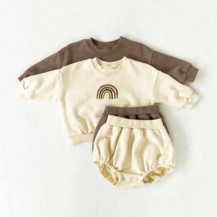 5315 Korean Popular Baby Boys And Girls Rainbow Clothing Set Long Sleeve Hoodies + Short Children Leisure Two Piece Set ClothesX1019