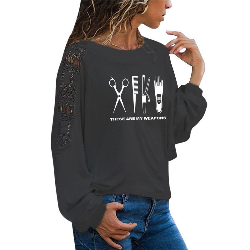 Barber T Shirt Women Long Sleeve O-Neck Hairdresser Weapon T-shirt Woman scissors Clothing Tops Girl Casual Loose Lace Top Tees 201125
Barber T Shirt Women Long Sleeve O-Neck Hairdresser Weapon T-shirt Woman scissors Clothing Tops Girl Casual Loose Lace Top Tees 201125