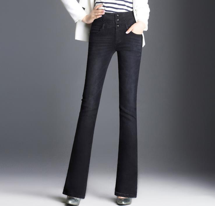New Female Micro-slash Fashionable High-waisted Pants Big Size Jeans G09d, Blue