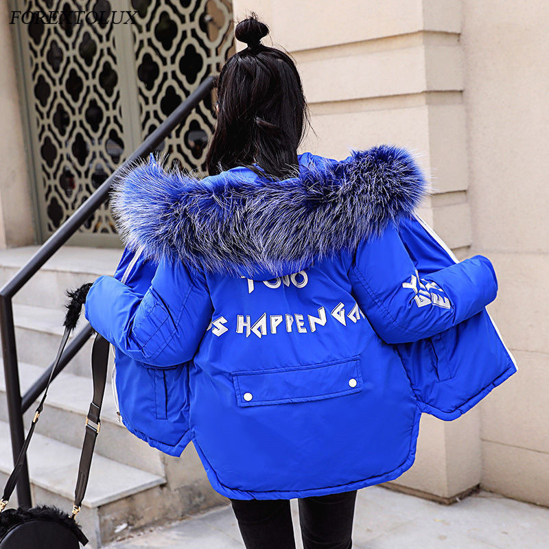 Winter Parka Big Faux Fur Collar Hooded Coat Women Jacket Casual Slim Short Tops Fashion Female Cotton Padded Warm Outwear 201019
