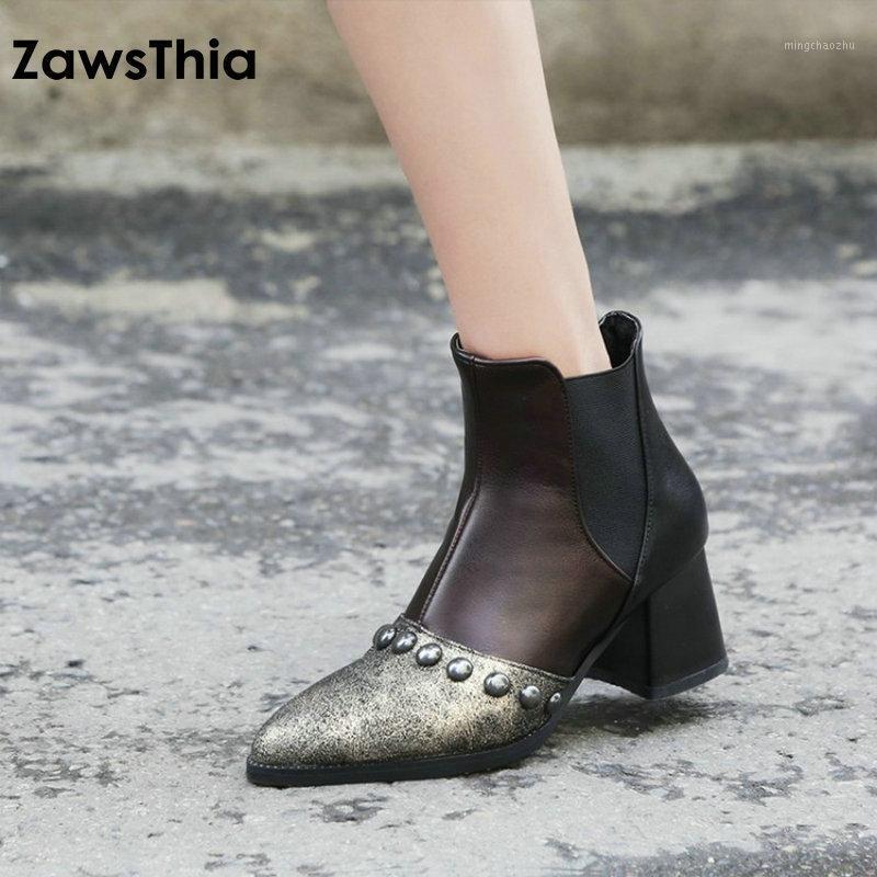 ZawsThia 2020 new punk winter autumn woman shoes studded ankle boots hoof med heels boots for women big size 46 47 481, Gold 
ZawsThia 2020 new punk winter autumn woman shoes studded ankle boots hoof med heels boots for women big size 46 47 481, Gold