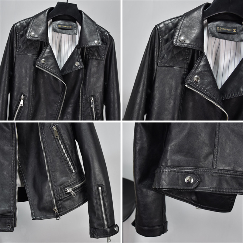 Autumn Winter Short Green Black Faux Leather Jackets Basic Coat Fashion Rivet Zipper Moto Biker Jacket Punk Outerwear 201020