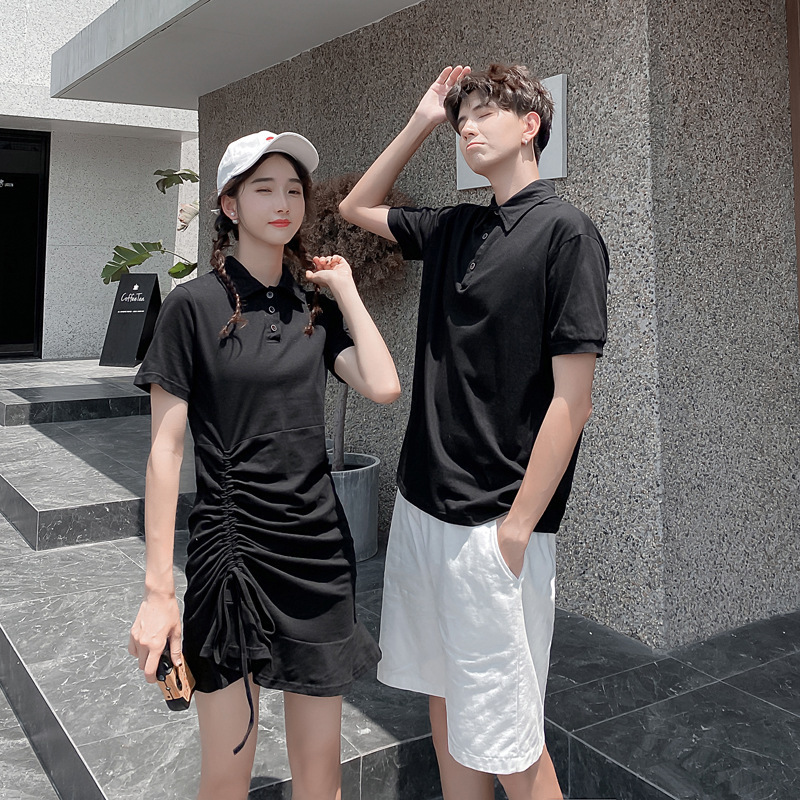 Korean couple clothing tshirts college fashion style pair lovers women summer beach dress polo matching clothes outfit wear 26 LJ201112