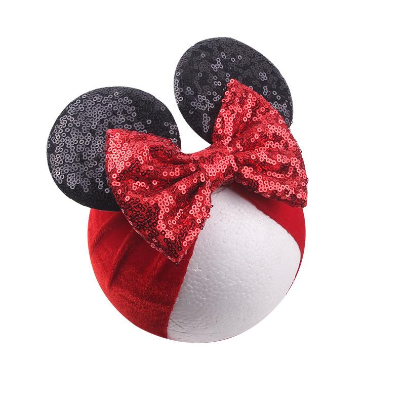 2022 new Baby Velvet Hair Belt Solid Color Hairpin Baby Sequin Glitter Big Bow Clips Mouse Ear Wide Boutique Headband Baby Girl