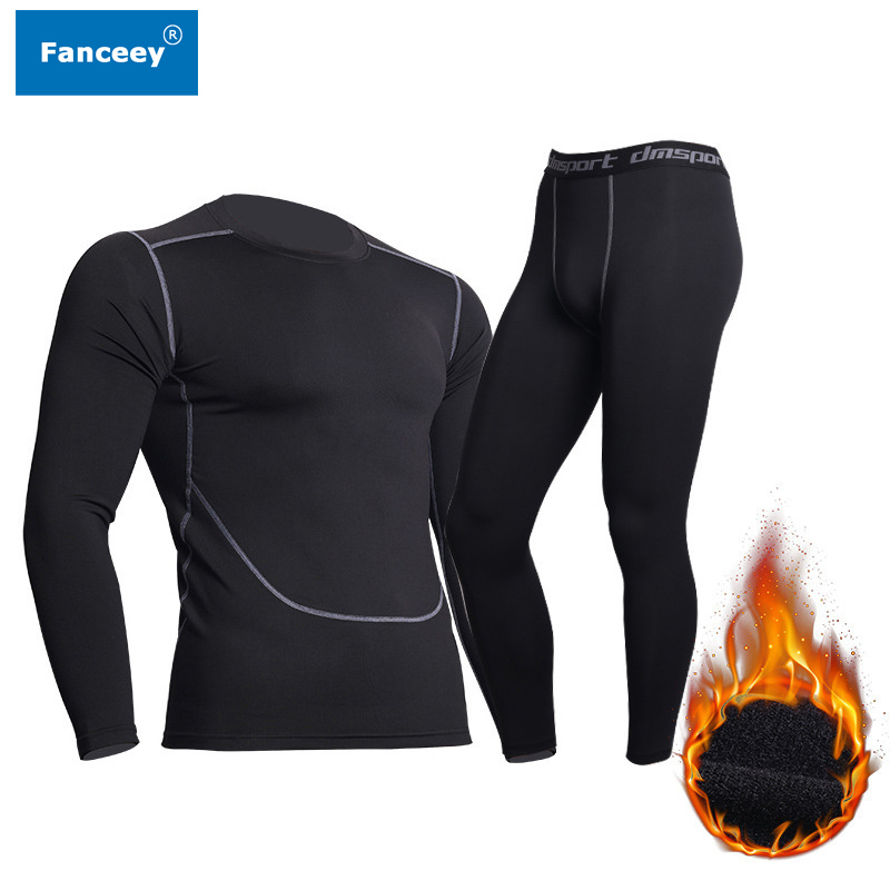 Fanceey Winter Thermal Underwear Men Keep Warm Long Johns Men Fitness Compression Underwear Thermo Undershirts Leggings Fleece 201023