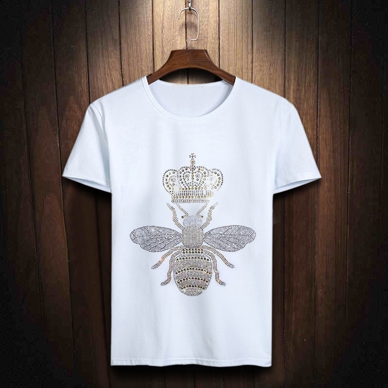 2020 Summer Men Black T-shirt Hip Hop Man Crown Bee Skull diamond T Shirts Fashion rhinestone Man T-shirt LJ200827