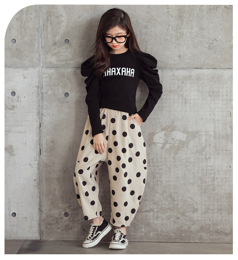 Teenage Girls Clothing Girls Set Long Autumn Dot Pants Lantern Letter Tshirts Two Pieces Pants Suits Outfits For Girls ChildrenX1019