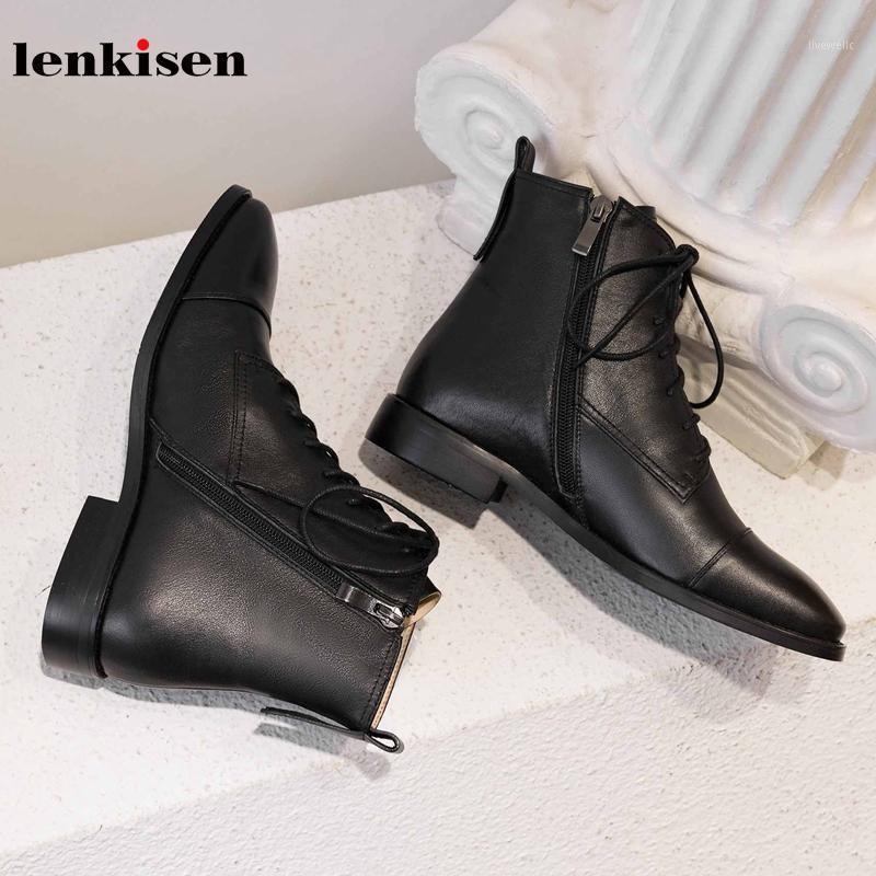 Lenkisen genuine leather side zip lace up office lady simple style square toe low heels winter keep warm women ankle boots L151, Beige
Lenkisen genuine leather side zip lace up office lady simple style square toe low heels winter keep warm women ankle boots L151, Beige