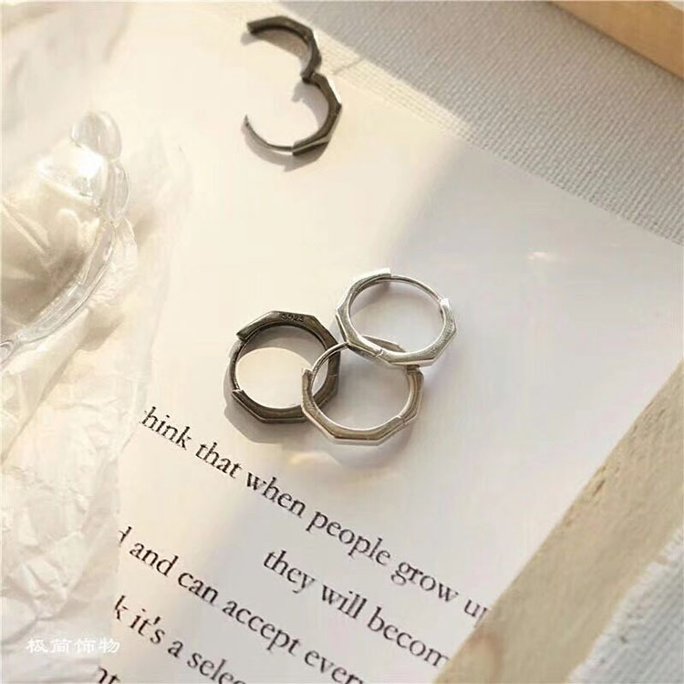 Mens Earrings Round Circle 925 Silver Stud Earrings for Men Geometric Sterling Silver Earrings Trendy Jewelry Accessories