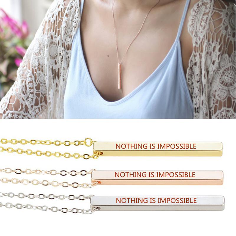 Nothing Is Impossible Inspirational Quote Engraved Bar Necklace Stainless Steel Chain Women Fashion Sweater Necklace Jewelry
Nothing Is Impossible Inspirational Quote Engraved Bar Necklace Stainless Steel Chain Women Fashion Sweater Necklace Jewelry