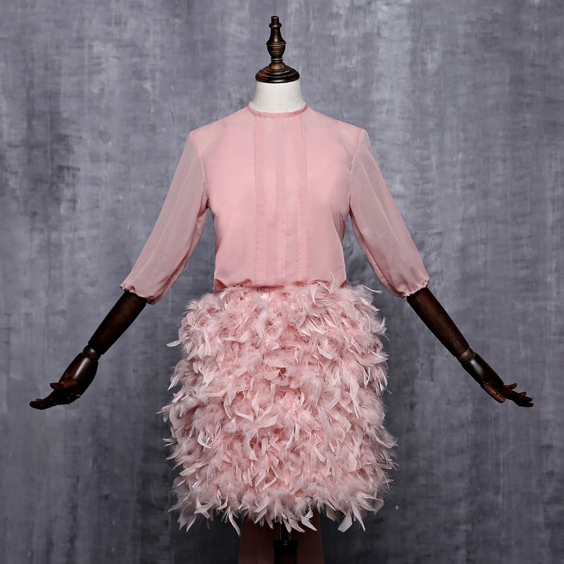 2020 New Woman Pink Feather Dress Elegant Mother and Daughter Dress Mommy and Me Clothes LJ201112