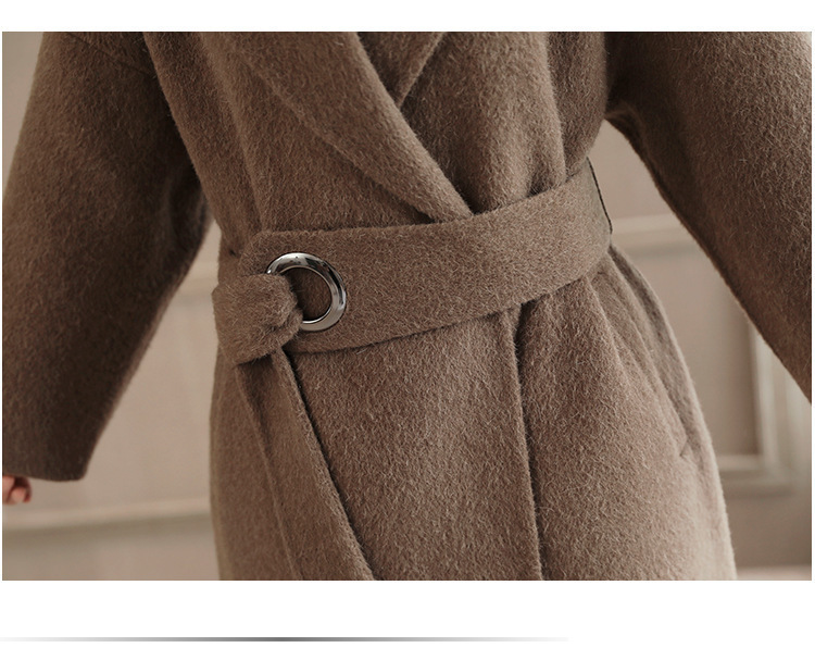 Winter Office Lady Belt Women Long Winter Wool Blend Coat Turn-down Collar Wool Coat And Jacket Loose Solid Outerwear 201027