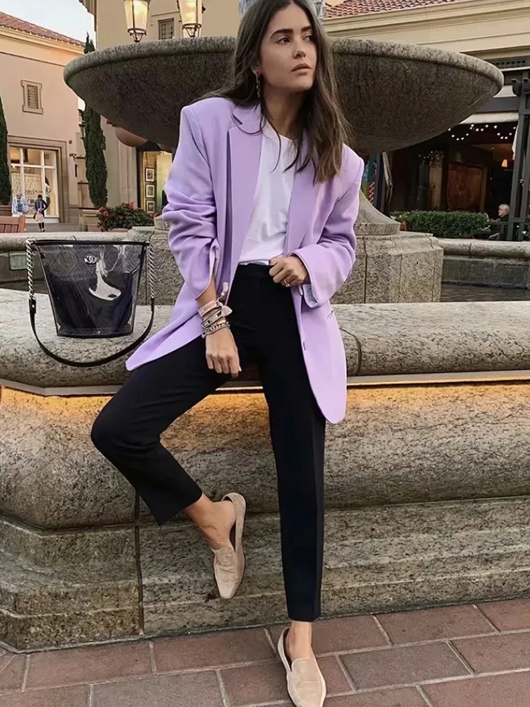 Elegant women purple blazer jackets fashion ladies oversize loose suits coat casual female long sleeve blazer girls chic 201201
