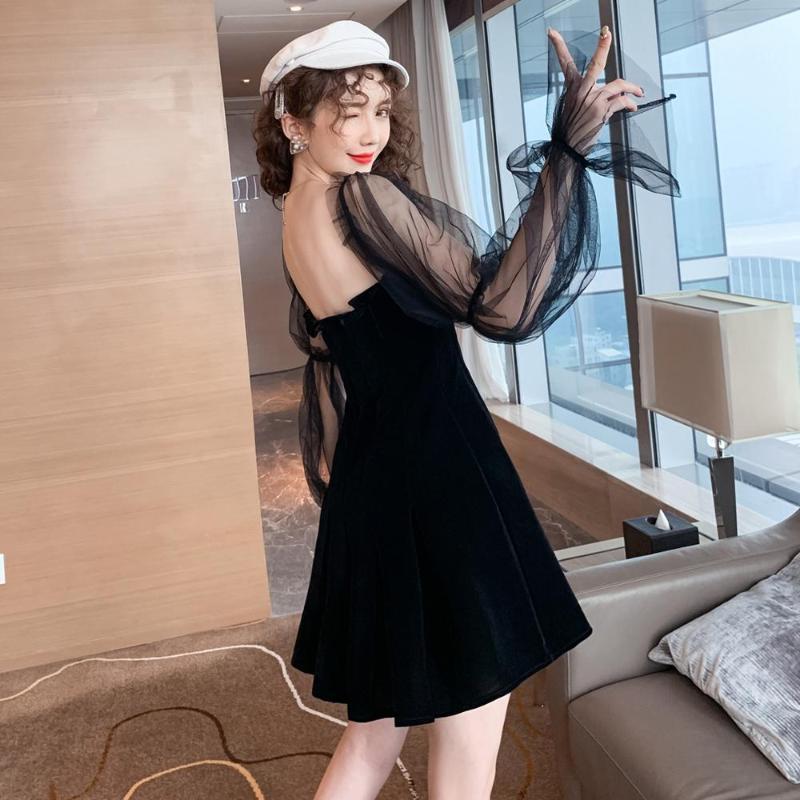Socialite Style Lolita Off Shoulder Mesh See Throuth Puff Sleeve Vlvet Dress Women Winter Black Pleated Dress Slim Party Vestido1
Socialite Style Lolita Off Shoulder Mesh See Throuth Puff Sleeve Vlvet Dress Women Winter Black Pleated Dress Slim Party Vestido1