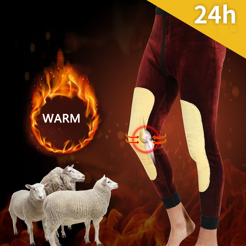 Winter Warm Thermal Underwear Bottoms Men Leggings Thermos Pants Male Wool Cotton Thick Underwear Trousers Men's Warm Knee Pants 201023